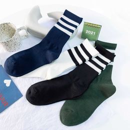 Men's Socks men's with three stripes Japanese and Korean fashion socks College style sports students skateboard black white socks cotton socks