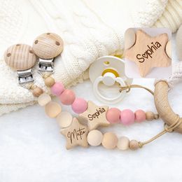 Baby Teethers Toys Personalised Pacifier Clip Custom Name Infant Dummy Souvenir born Gift Wood Supplies Mother 230728