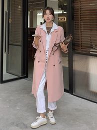 Women's Suits Women Elegant Fashion Pink Long Blazer Trench Coat 2023 Autumn Double Breasted Loose Casual Suit Jacket Windbreaker Korean