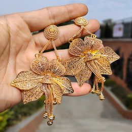 Stud Luxury Ethiopia Dubai 24k Gold Earrings Women's Twisted African Party Wedding Gift Earrings 230728