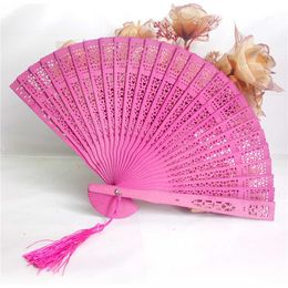 Chinese Style Products 20cm Vintage Hollow Fan Wedding Hand Fragrant Party Carved Bamboo Folding Wooden Fan Antiquity Folding Fan Decoration