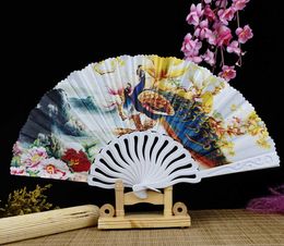 Chinese Style Products Elegant Peony Painted Hand Folding Fan Floweral Cloth Stage Fan Gift Wedding Party Dance Fan