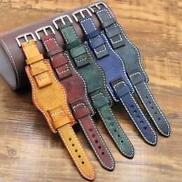 Watch Bands Leather Bund Strap Men's Watch Band 20mm 22mm 24mm Leather Cuff Watch Bracelet Yellow Blue Black Green Red Colour Watch Strap 230728