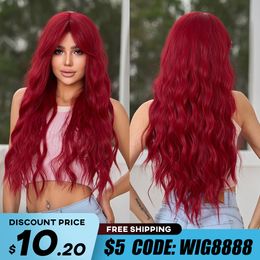 Cosplay Wigs oneNonly Long Red Wig with Bangs Wave Synthetic Wigs for Women Halloween Party Cosplay Natural Heat Resistant Hair 230727