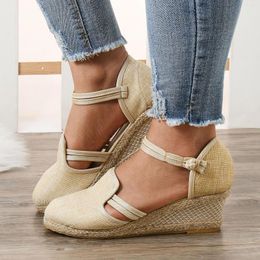 Sandals Women Platform Wedge Linen Versatile Braided Buckle For Shoes Dress Sandalias