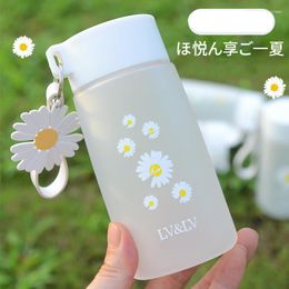 Water Bottles 500ml Small Daisy Plastic Cup Creative Transparent Frosted Bottle With Portable Rope Travel Tea