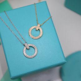 2023 lovely cute pendant Necklaces long silver thin stainless steel chain two diamonds rings design Women necklace with dust bag and box