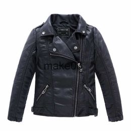 Jackets Brand Fashion Classic Girls Boys Black Motorcycle Leather Jackets Child Coat For Spring Autumn 214 Years J230728