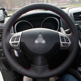 DIY Black Artificial leather Steering Wheel Cover for Mitsubishi Lancer EX 10 Lancer X Outlander ASX Colt Pajero Sport350w