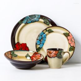 Plates Japanese Ceramic Tableware Set Western Cuisine Steak Plate Household Dinner Straw Hat Bowl Noodle Underglaze Mug