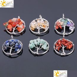 Pendant Necklaces Csja Tree Of Life Wholesale Natural Chakra Gemstone Beads Chips Sier Charms For Necklace Choker Earring Bracelet J Dhreh