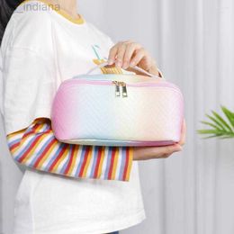 Cosmetic Bags Cases Cosmetic Bags PU Leather Make Up Bag Colourful Wavy Pattern Gradient Wash Large Capacity Portable Cases Zipper MakeUp Tool Pouches Z230728