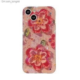 Cell Phone Cases Oil Painting Flower Soft IMD TPU Cases For Iphone 14 Plus 13 Pro MAX 12 11 X XR XS 8 7 Fine Hole Fashion Stylish Floral Pink Z230731