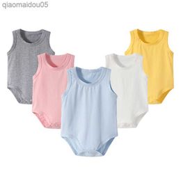 Newborn Baby Boy Clothes 3-24 Months Summer Odile Fabric Sleeveless Onesie Pure Color Vest Bodysuit Baby Girls Romper L230712
