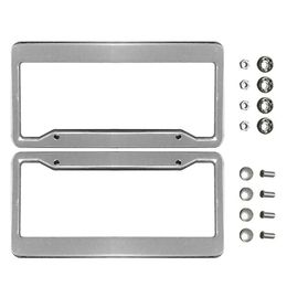 2PCS Silver Chrome Stainless Steel Frames Metal Licence Plate Frame Tag Cover With Screw Caps Car Styling227S