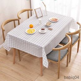Table Cloth Plastic Rectangula Grid Printed Tablecloth Waterproof Oilproof Kitchen Dining Table Cover Mat Antifouling R230726