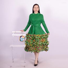 Casual Dresses SELLING Miyake Fashion Patchwork Dress O-neck Tie Long Sleeve Multi-layer Lotus Leaf Edge IN STOCK