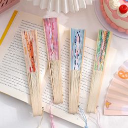 Chinese Style Products Summer Cute Cloth Folding Fan Girl Portable Fan Children Hand Fan Various Patterns Tassel Bamboo Fan