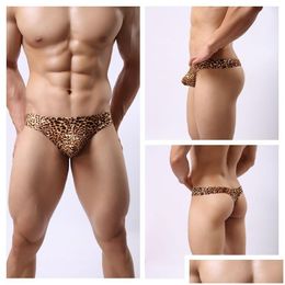 Underpants Mens Underwear Y Light Soft Breathable Leopard Print T Shaped Male Bikini Briefs Man Thongs And G Strings Drop Delivery App Dhi2Q