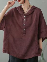 Women's Blouses 2023 Summer Hooded Tops Womens Fashion Loose Cotton Linen Shirts Ladies Classic Casual Vintage Hoody Oversized Pullover