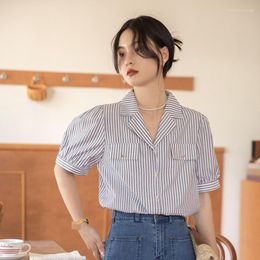 Women's Blouses Summer Fashion Shirt 2023 Black And White Stripe Short Sleeve Elegant Minimalism Blouse Femmes