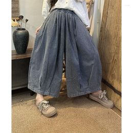 Women's Jeans 2023 Arrival Summer Arts Style Women Loose Casual Cotton Denim Ankle-length Pants Elastic Waist Wide Leg P723