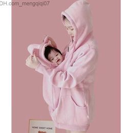 Maternity Dresses M-4XL Winter Pregnant Women's Thick Sweater Loose Coat Kangaroo Casual Hooded Baby Strap Coat Mother and Children's One Piece Clothing Z230728