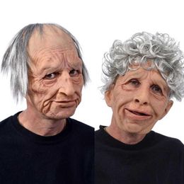 Funny Realistic Latex Old Man Woman Mask with Hair Halloween Cosplay Fancy DrHead Rubber Party Costumes Villain Joke Props X0803265B