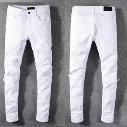 Luxurys Designer Mens Jeans Famous Dasual Design Slim-leg White Embroidery Snake Motorcycle summer trousers pencil pantsSize 29-40258i