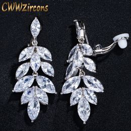 Ear Cuff CWWZircons Gorgeous Long Drop Cubic Zirconia Crystal Japanese No Pierced Ear Clip On Earrings for Women Wedding Party CZ407 230728