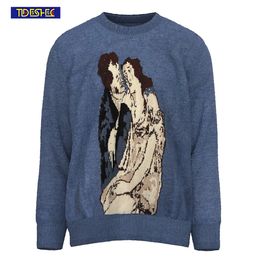 Women's Sweaters Spring and Autumn Men Fashion Casual Streetwear Couple Character Draffiti Print Knitted Cashmere Wool Loose Sweater 230727