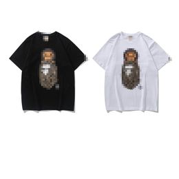 A Bathing Ape Shirt Summer New Trendy Brand New Leopard Print Cartoon Short Sleeved Men Women's Loose Round Neck Bathing Ape T-Shirts White