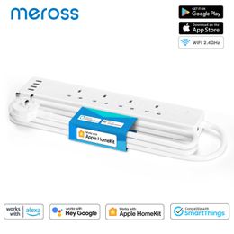 Smart Power Plugs Meross HomeKit Smart Power Strip WiFi Multi Plug Extension UK Outlet with 4 Sockets 4 USB Ports Work with Siri Alexa Home HKD230727