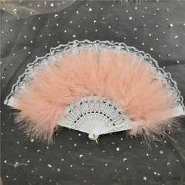 Chinese Style Products Beautiful Girl Feather Folding Fans Double Side Sweet Fairy Dancing Hand Fan Wedding Party Home Festivals Decoration Fans R230728