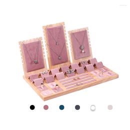 Jewellery Pouches Wood Rack Set Ring Storage Earrings Seat Holder Necklace Pendant Bracelet Display For Counter Combination