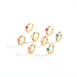 Hoop Earrings 2023 Summer Coloured Copper For Women With Zircon Enamel Drip Oil Pentagram Ear Buckle Girls Cute Jewellery Decorsion
