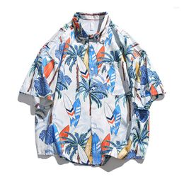 Men's Hoodies Hawaiian Cuban Collar Summer Short Sleeved Floral Shirt For Men Loose Fitting Hong Kong Style Thin Beach Casual