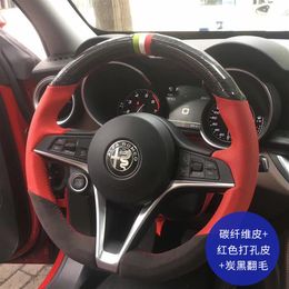 For Alfa Romeo Stelvio Giulia DIY Hand Sewn Car Steering Wheel Handle Cover Interior Accessories291d