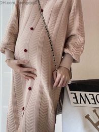 Maternity Dresses Wool cotton winter knitted maternity dress bow neck maternity clothing elastic knee length maternity dress Z230728
