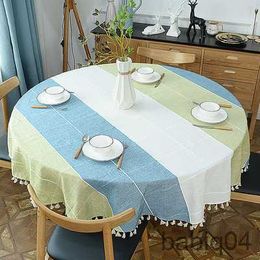 Table Cloth Plaid Cotton Round Tablecloth Wedding Hotel Banquet Cloth Table cover Indoor Dining Room Kitchen Outdoor Decoration R230726