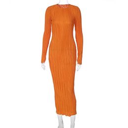 Mress designer dress for women long Sleeve DressesAutumn2023 new fashion casual temperament elegant slim solid Colour round neck flared sleeve long sleeve