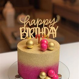 Golden Rose Gold Black Happy Birthday Acrylic Cake Decoration Card Cake Topper Baking Plugin Birthday Party Decoration G225r