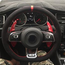 Black Suede Car Steering Wheel Cover for Volkswagen VW Golf 7 GTI Golf R MK7 VW Polo GTI Scirocco 2015 2016 car accessories291K