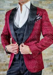 Men's Suits Arrival Groomsmen One Button Groom Tuxedos Shawl Lapel Men Wedding Man Blazer ( Jacket Pants Bow Tie Vest ) C177