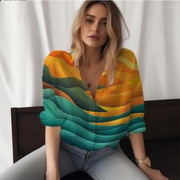 Women's Blouses Summer Lady Shirt Colour Wave 3D Printed Retro Style Ladies Fashion Trend Street Loose