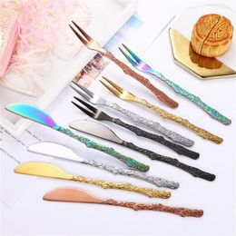 Dinnerware Sets 1PC Stainless Steel Knife Fork Vintage Mid-Autumn Moon Cake Dessert Fruit Kitchen Tools Tableware