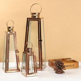 Candle Holders Windproof Hanging Holder Glass Gold Luxury Modern Metal Lantern Small Nordic Bougeoir Verre Balcony Gift