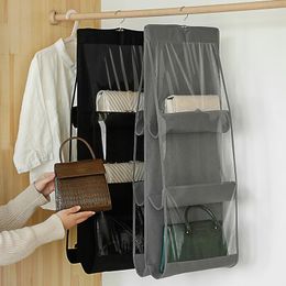 Storage Boxes 6/8Grid Hanging Handbag Purse Organiser For Closet Wardrobe Breathable Transparent Bags