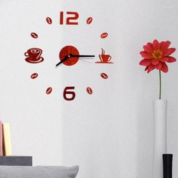 Wall Clocks Decor Digital Coffee Cup Clock Acrylic Decoration DIY Mirror Sticker Silent Modern Design Cafe Home