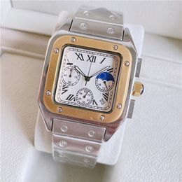 Fashion Brand Watches Men Square Multifunction Style High Quality Stainless Steel Band Wrist Watch Small Dials Can Work CA55326F